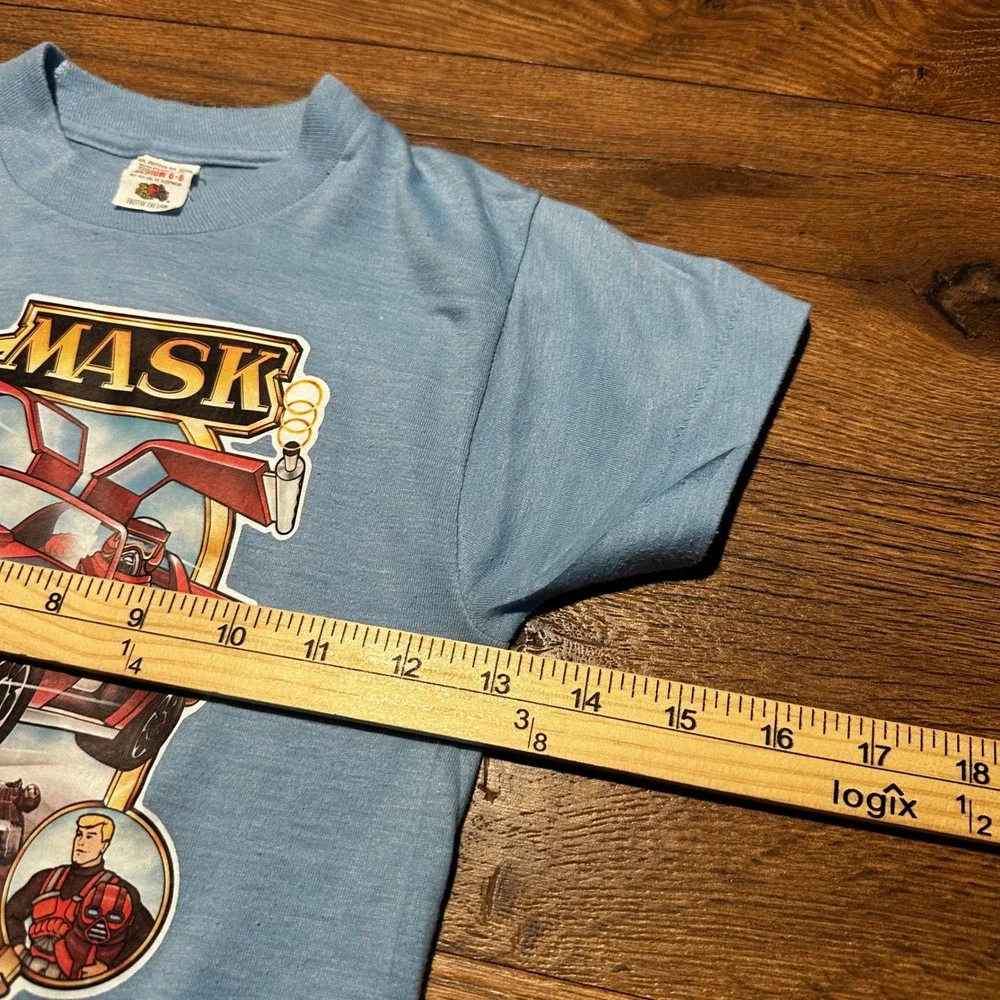 Vintage Fruit of the Loom Blue MASK Graphic T-Shirt Kids Medium 6-8 1985